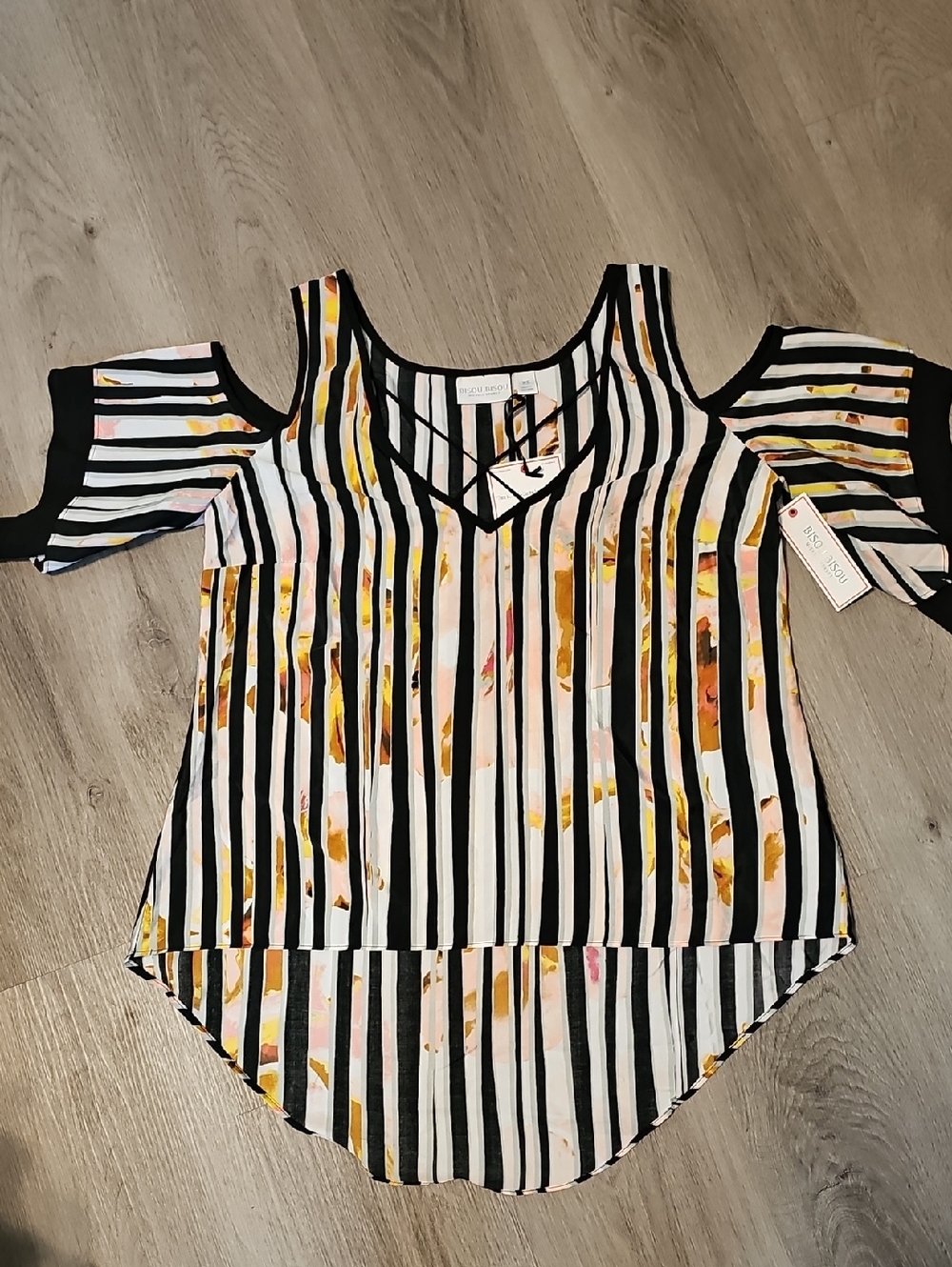 Cold-Shoulder Striped V-Neck Blouse NWT